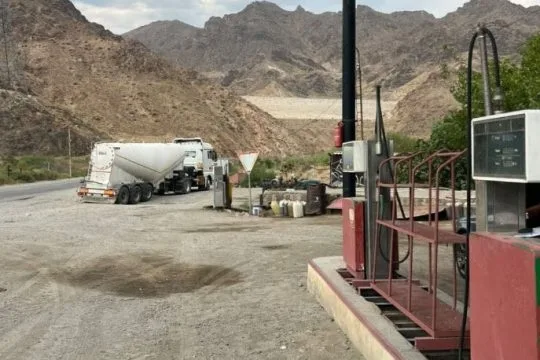 Benzine dispenser suspended at gas station near Agarak-Meghri junction