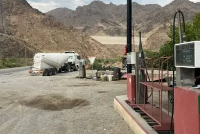 Benzine dispenser suspended at gas station near Agarak-Meghri junction